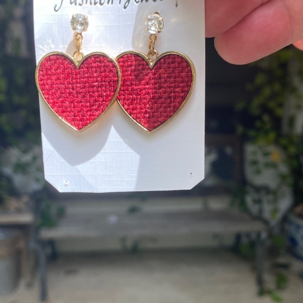 Heart-Shaped Red and Gold Earrings